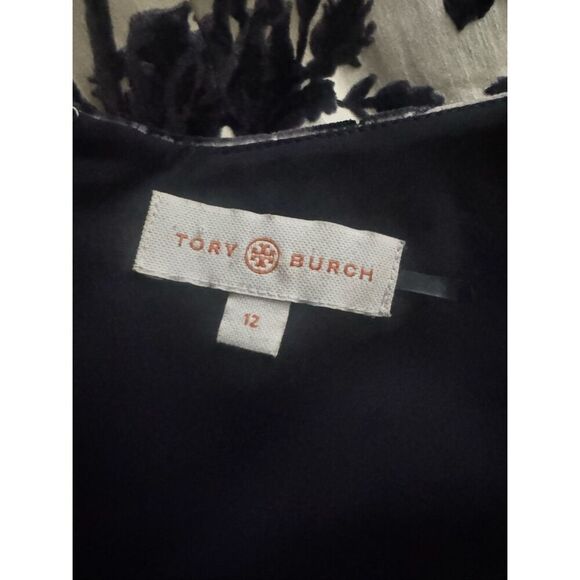 Tory Burch Women’s Black Floral Sheath Dress Size 12 Beige Flocked Cotton - Picture 3 of 4